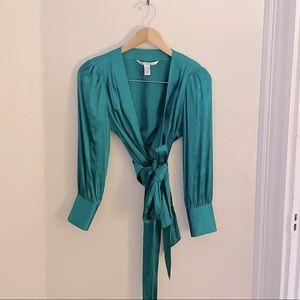 DVF turquoise silk wrap blouse